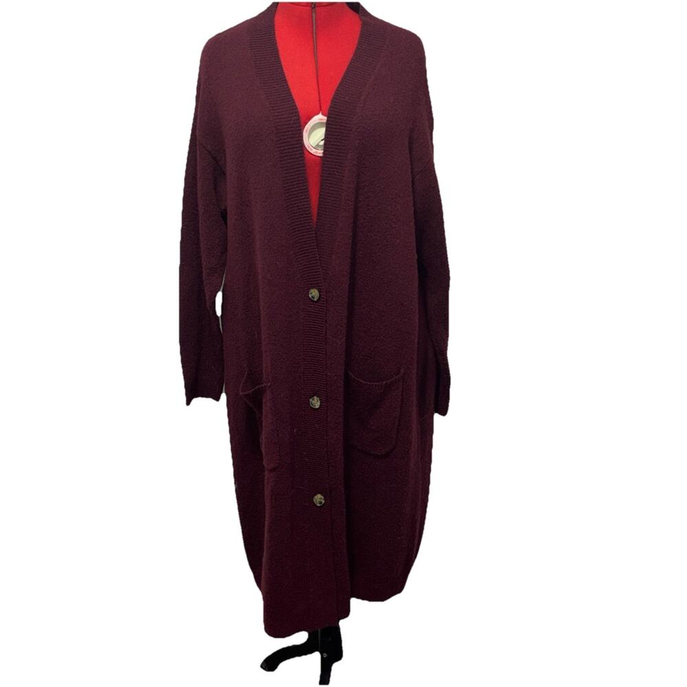 AVA & VIV Womens Cardigan 1X Cranberry Long Duster Minimal Capsule Office